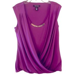 WHITE HOUSE BLACK MARKET NWOT Purple Sleeveless Top Silver Collar Detail-Size XS